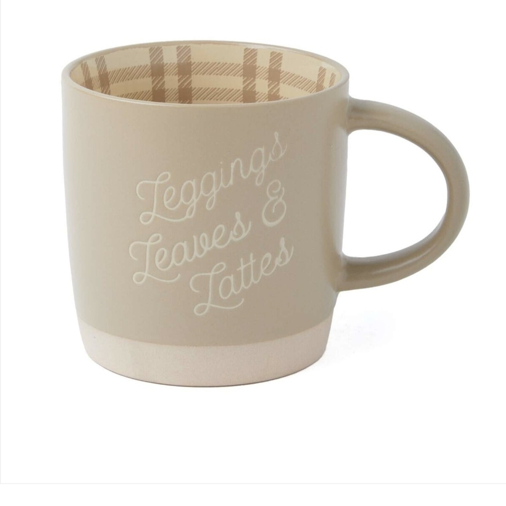 Leggings Leaves & Latte Stoneware Beverage Mug - Tan 16 Oz LG. BNWT Retired 2025